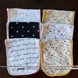 Gerber Lot Of 6 Baby Girl Terry Lined Burp Cloths Pink Floral Pattern Nice